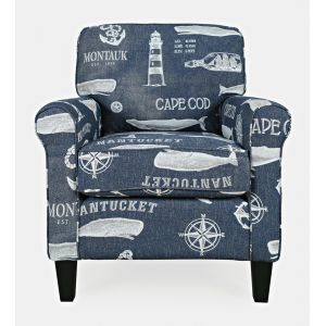 Jofran - Seafarer Coastal Nantucket Cape Nautical Upholstered Accent Chair, Navy - SEAFARER-CH-NAVY
