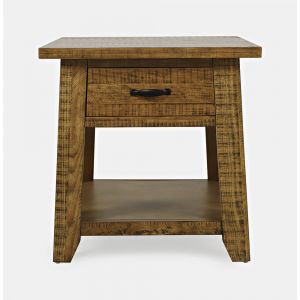 Jofran - Telluride Rustic Distressed Acacia End Table with Storage, Gold - 1800-13