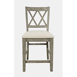 Jofran - Telluride Rustic Distressed Pine Upholstered Counter Stool (Set of 2) Driftwood Grey - 2231-BS420KD