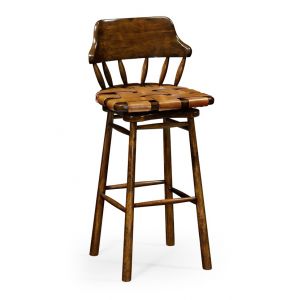 Jonathan Charles Fine Furniture - Country Farmhouse Country Style Leather Bar and Counter Stools in Walnut - 493095-BS-WAL-L002