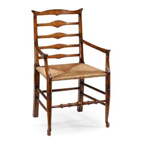 Jonathan Charles Fine Furniture - Country Farmhouse Triangular Detail Ladder Back Chair with Rush Arm Seat - 492300-AC-WAL