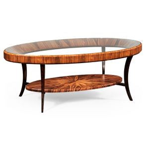 Jonathan Charles Fine Furniture - Santos Art Deco Oval Glass Topped Satin Coffee Table - 494138-SAS