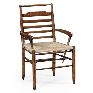 Jonathan Charles Fine Furniture - Sherwood Oak Dark Oak Ladder Back Country Armchair with Rush Seat - 494218-AC-TDO