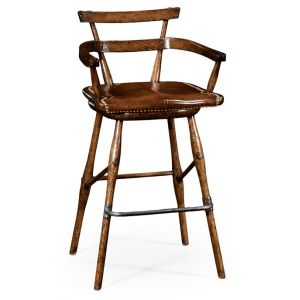 Jonathan Charles Fine Furniture - Sherwood Oak Oak Barstool with Studded Leather Arm Seat - 494315-AC-TDO