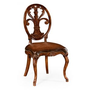 Jonathan Charles Fine Furniture - Windsor Sheraton Style Oval Back Side Chair with Medium Chestnut Leather Seat - 494941-SC-WAL-L002