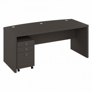Kathy Ireland Echo 72W Bow Front Desk with 3 Drawer Mobile File Cabinet in Charcoal Maple - ECH046CM