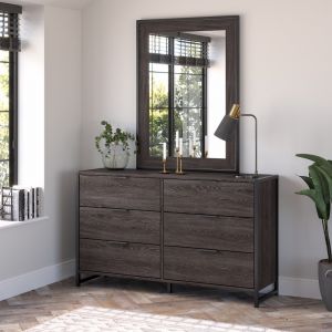 Kathy Ireland Home - Atria 6 Drawer Dresser with Mirror in Charcoal Gray - ATR015CR