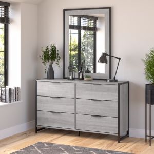 Kathy Ireland Home - Atria 6 Drawer Dresser with Mirror in Platinum Gray - ATR015PG
