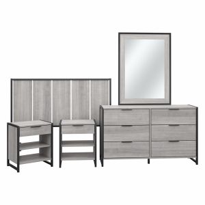 Kathy Ireland Home - Atria Full/Queen Headboard w 6 Drawer Dresser, Mirror and Nightstands in Platinum Gray - ATR014PG