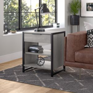Kathy Ireland Home - Atria Small End Table with Drawer and Shelves in Platinum Gray - ARS119PG-Z