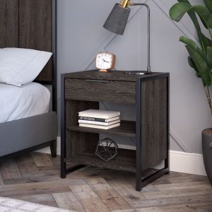 Kathy Ireland Home - Atria Small Nightstand with Drawer and Shelves in Charcoal Gray - ARS119CR