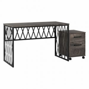 Kathy Ireland Home - City Park 48W Industrial Writing Desk with Mobile File Cabinet in Dark Gray Hickory - CPK003GH