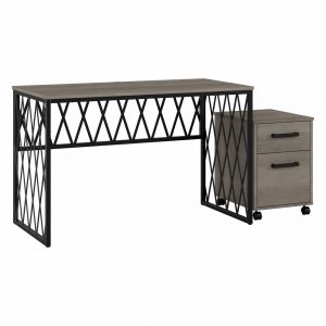 Kathy Ireland Home - City Park 48W Industrial Writing Desk with Mobile File Cabinet in Driftwood Gray - CPK003DG