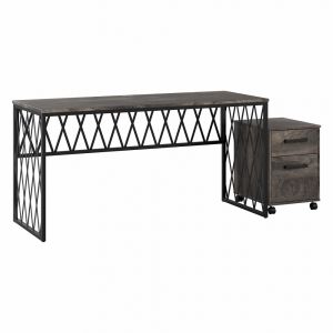 Kathy Ireland Home - City Park 60W Industrial Writing Desk with Mobile File Cabinet in Dark Gray Hickory - CPK004GH