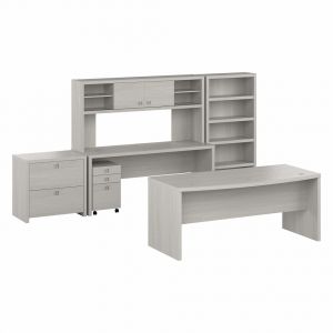 Kathy Ireland Home - Echo 72W Bow Front Desk Set with Credenza, Hutch and Storage in Gray Sand - ECH055GS