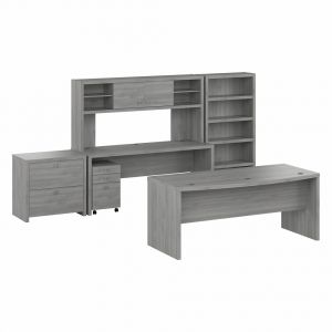 Kathy Ireland Home - Echo 72W Bow Front Desk Set with Credenza, Hutch and Storage in Modern Gray - ECH055MG