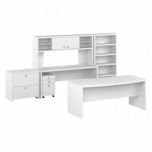 Kathy Ireland Home - Echo 72W Bow Front Desk Set with Credenza, Hutch and Storage in Pure White - ECH055PW