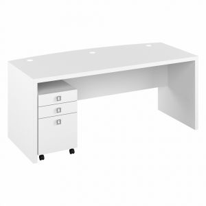 Kathy Ireland Home - Echo 72W Bow Front Desk with 3 Drawer Mobile File Cabinet in Pure White - ECH046PW