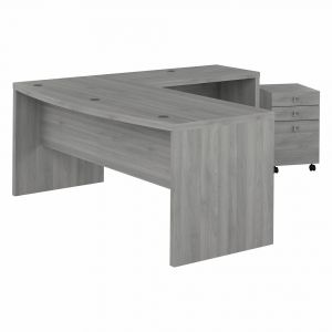 Kathy Ireland Home - Echo 72W Bow Front L Shaped Desk with 3 Drawer Mobile File Cabinet in Modern Gray - ECH049MG
