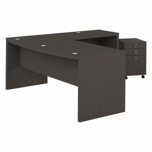 Kathy Ireland Home - Echo 72W Bow Front L Shaped Desk with 3 Drawer Mobile File Cabinet in Charcoal Maple - ECH049CM