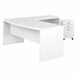 Kathy Ireland Home - Echo 72W Bow Front L Shaped Desk with 3 Drawer Mobile File Cabinet in Pure White - ECH049PW