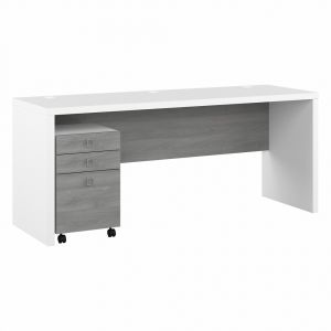 Kathy Ireland Home - Echo 72W Computer Desk with 3 Drawer Mobile File Cabinet in Pure White and Modern Gray - ECH047WHMG