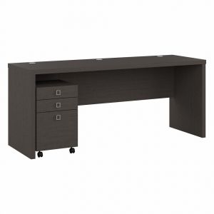 Kathy Ireland Home - Echo 72W Computer Desk with 3 Drawer Mobile File Cabinet in Charcoal Maple - ECH047CM