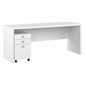 Kathy Ireland Home - Echo 72W Computer Desk with 3 Drawer Mobile File Cabinet in Pure White - ECH047PW