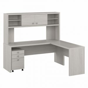 Kathy Ireland Home - Echo 72W L Shaped Computer Desk with Hutch and 3 Drawer Mobile File Cabinet in Gray Sand - ECH051GS