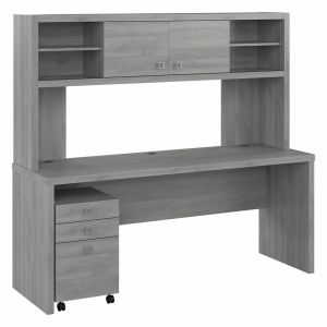 Kathy Ireland Home - Echo 72W Computer Desk with Hutch and 3 Drawer Mobile File Cabinet in Modern Gray - ECH048MG