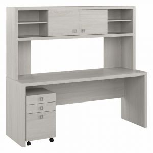 Kathy Ireland Home - Echo 72W Computer Desk with Hutch and 3 Drawer Mobile File Cabinet in Gray Sand - ECH048GS
