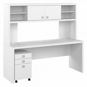 Kathy Ireland Home - Echo 72W Computer Desk with Hutch and 3 Drawer Mobile File Cabinet in Pure White - ECH048PW