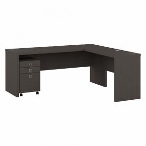 Kathy Ireland Home - Echo 72W L Shaped Computer Desk with 3 Drawer Mobile File Cabinet in Charcoal Maple - ECH050CM