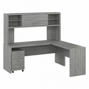 Kathy Ireland Home - Echo 72W L Shaped Computer Desk with Hutch and 3 Drawer Mobile File Cabinet in Modern Gray - ECH051MG