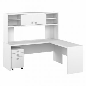 Kathy Ireland Home - Echo 72W L Shaped Computer Desk with Hutch and 3 Drawer Mobile File Cabinet in Pure White - ECH051PW