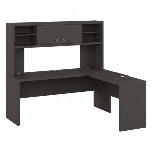 Kathy Ireland Home - Echo 72W L Shaped Computer Desk with Hutch in Charcoal Maple - ECH057CM
