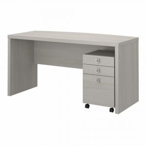 Kathy Ireland Home - Echo Bow Front Desk with Mobile File Cabinet in Gray Sand - ECH001GS