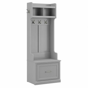 Kathy Ireland Home - Woodland 24W Hall Tree and Small Shoe Bench with Drawer in Cape Cod Gray - WDL007CG