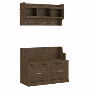 Kathy Ireland Home - Woodland 40W Entryway Bench with Doors and Wall Mounted Coat Rack in Ash Brown - WDL009ABR