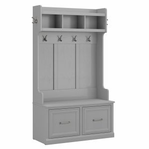 Kathy Ireland Home - Woodland 40W Hall Tree and Shoe Storage Bench with Doors in Cape Cod Gray - WDL001CG