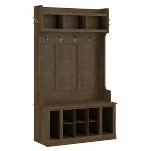 Kathy Ireland Home - Woodland 40W Hall Tree and Shoe Storage Bench with Shelves in Ash Brown - WDL002ABR