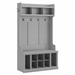 Kathy Ireland Home - Woodland 40W Hall Tree and Shoe Storage Bench with Shelves in Cape Cod Gray - WDL002CG