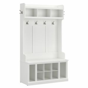 Kathy Ireland Home - Woodland 40W Hall Tree and Shoe Storage Bench with Shelves in White Ash - WDL002WAS