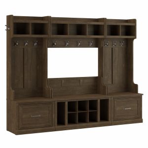 Kathy Ireland Home - Woodland Full Entryway Storage Set with Coat Rack and Shoe Bench with Drawers in Ash Brown - WDL014ABR