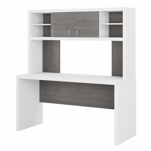 Kathy Ireland Office - Echo 60W Credenza Desk with Hutch in Pure White and Modern Gray - ECH030WHMG