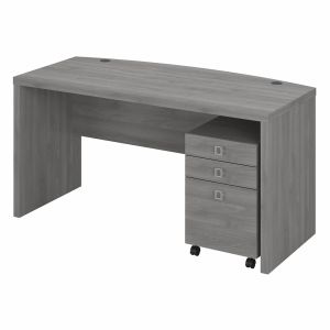 Kathy Ireland Office - Echo Bow Front Desk with Mobile File Cabinet in Modern Gray - ECH001MG