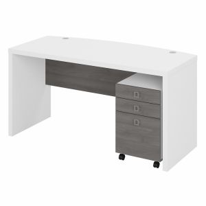 Kathy Ireland Office - Echo Bow Front Desk with Mobile File Cabinet in Pure White and Modern Gray - ECH001WHMG