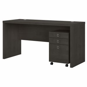 Kathy Ireland Office - Echo Credenza Desk with Mobile File Cabinet in Charcoal Maple - ECH003CM