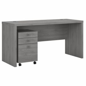 Kathy Ireland Office - Echo Credenza Desk with Mobile File Cabinet in Modern Gray - ECH003MG