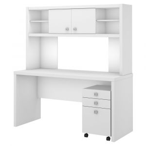 Kathy Ireland Office - Echo Credenza Desk with Hutch and File Cabinet in Pure White - ECH006PW